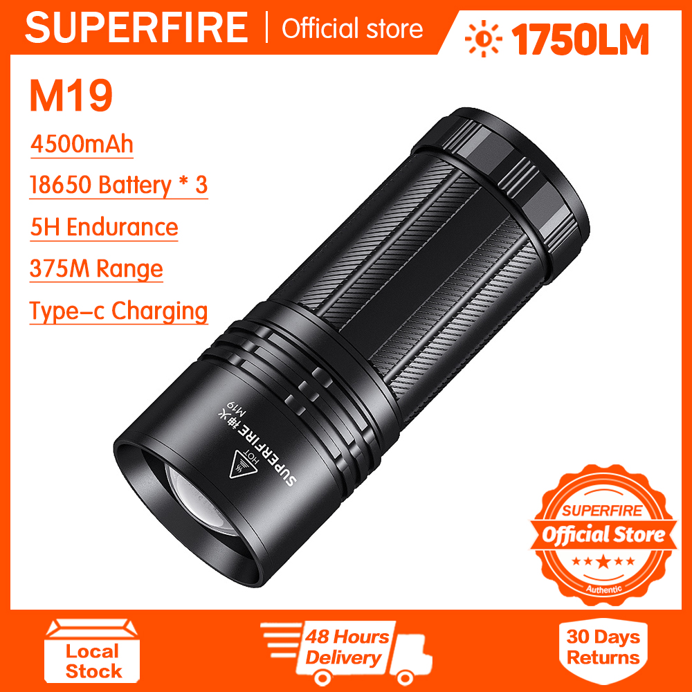 SUPERFIRE Đèn pin M19 Đèn pin ánh sáng mạnh công suất cao Telescopic Đèn pin phóng to ánh sáng đèn chiếu sáng ngoài trời chống nước có thể sạc lại đèn pin siêu sáng đèn pin sạc điện