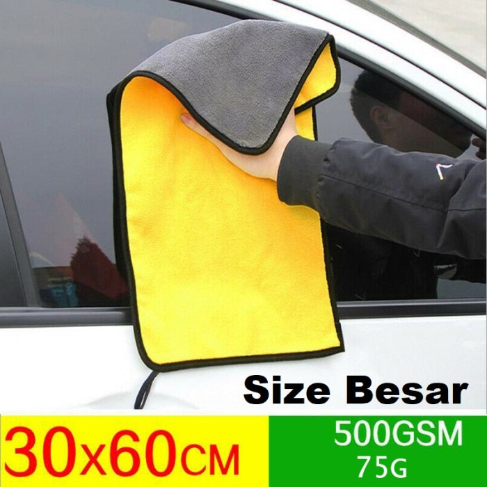 Kain Lap Microfiber 2 sisi Kuning Abu2 Besar 30x60 30 x 60 Wash Towel Harga 11,388 rupiah*Gratis Ongkir