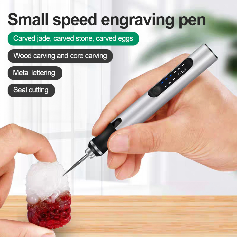 Rechargeable Cordless Mini Engraver Pen DIY Engraving Tool Kit for Metal Glass Ceramic Plastic Wood Jewelry Stencils B, Silver