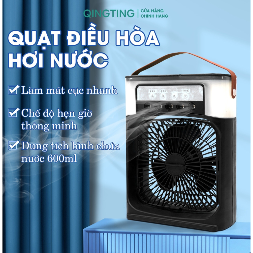 Quạt Điều Hòa Hơi Nước Mini Để Bàn QINGTING Quạt Điều Hòa Mini Phun Sương Có Khay Chứa Đá Tiện Dụng