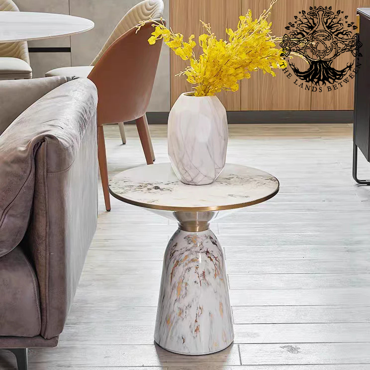 Bàn góc sofa cao cấp, bàn phụ nhập khẩu inox cafe, bàn trà đôi mặt đá vàng inox chân đá kiểu Ý