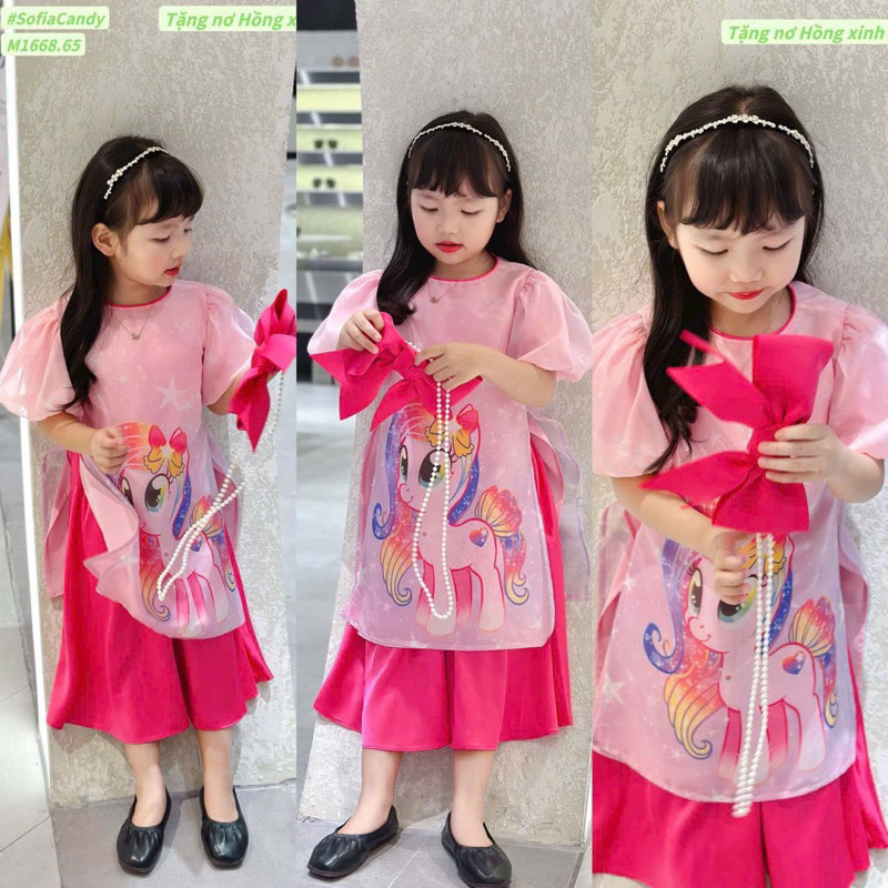 Set Áo dài ngựa hồng Pony cho bé gái