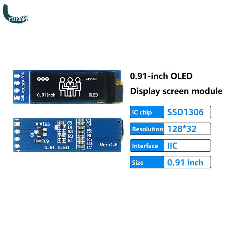 YUYIN4 0.91 inch OLED mô-đun Trắng Xanh Vàng OLED 128x32 OLED LCD LED hiển thị Module 0.91 4-pin đơn sắc IIC giao tiếp