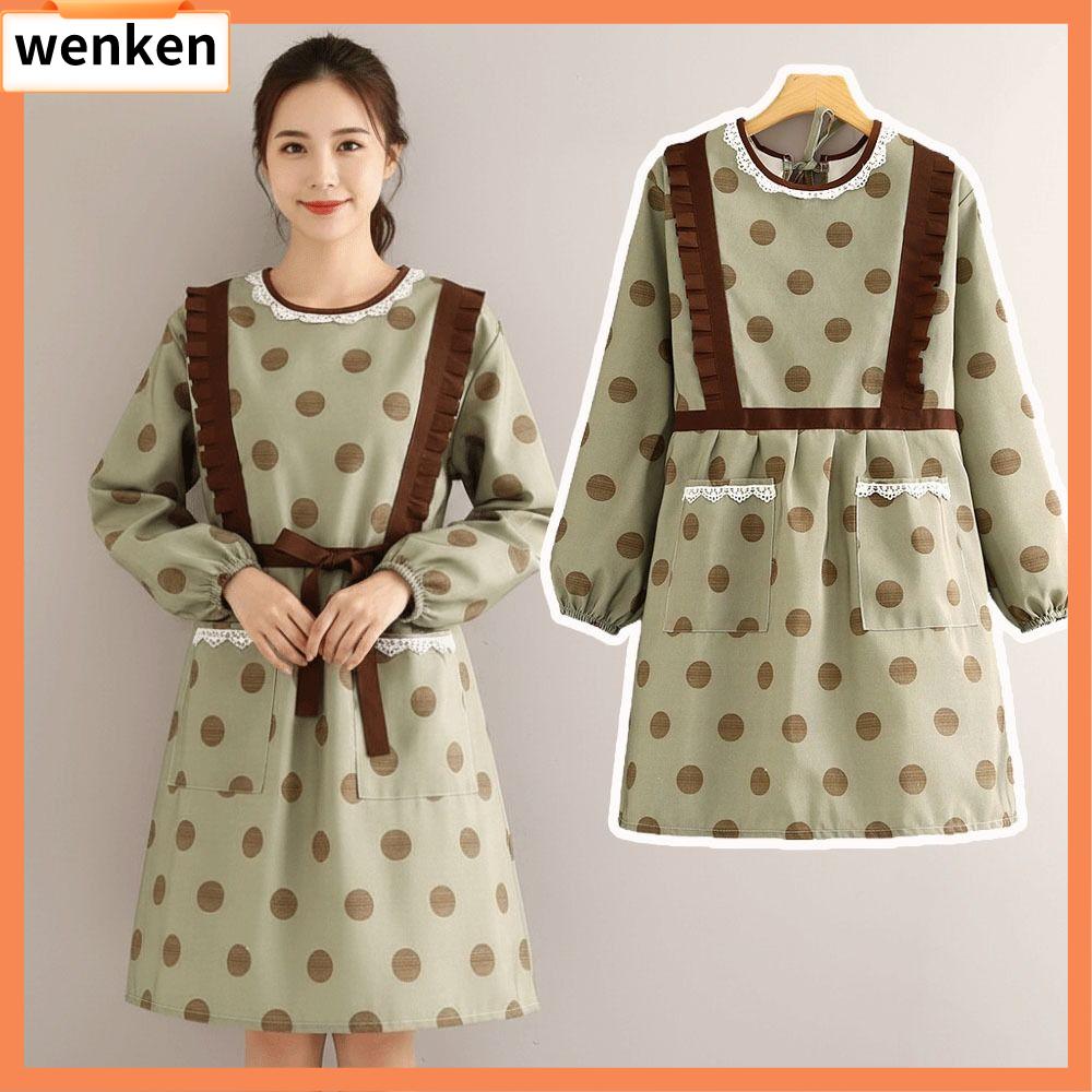 WENKEN Bông Tạp dề tay dài Thoáng khí Chống bẩn Quần áo công nhân Hộ gia đình Phụ kiện vệ sinh Tạp dề bếp Dùng để làm sạch, nấu ăn, nướng bánh