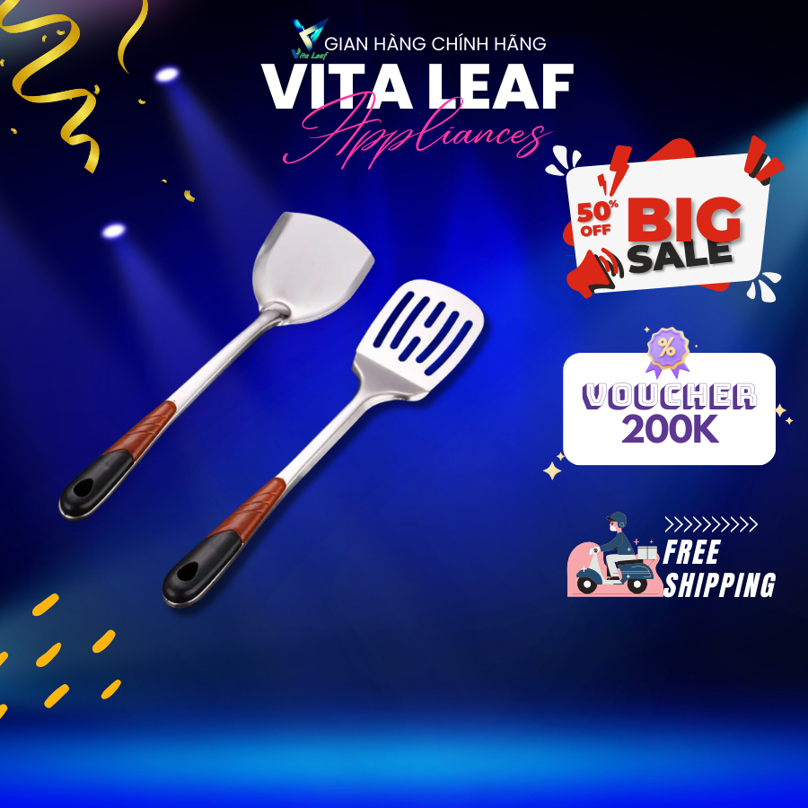 Bộ dụng cụ nhà bếp Vita Leaf inox cán nhựa hoạ tiết gỗ cao cấp siêu bền dùng cho nhà bếp