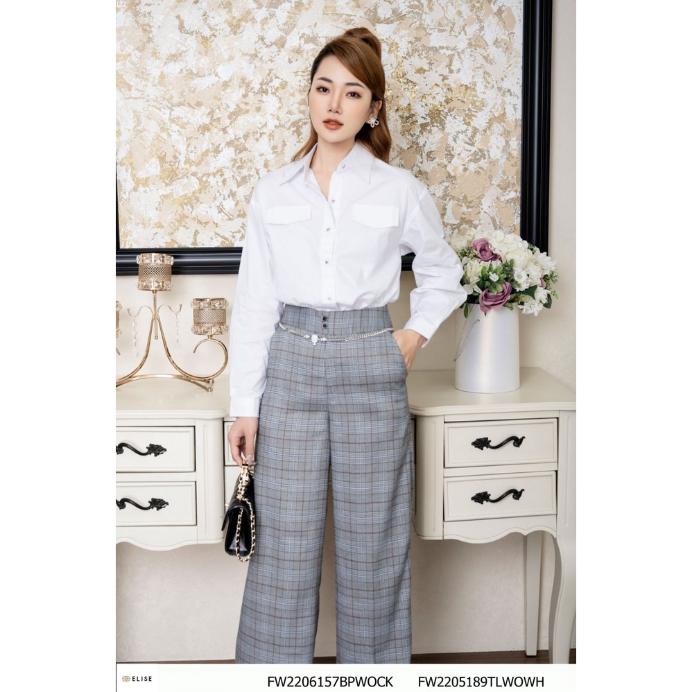Áo sơ mi thô trắng dài tay cổ đức thiết kế elise fw2205189tlwowh