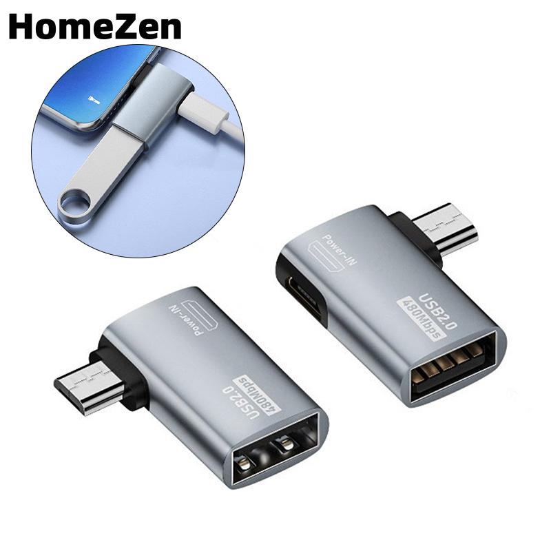 HomeZen OTG Cable Adapter 4K 90 Degree Left Angle Powered Micro USB To USB OTG Adapter For TV Tablet Fire TV Stick 4K