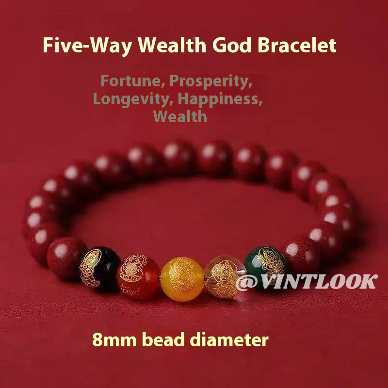 Vintlook Genuine Red Sandstone Bracelet with a Classic Pattern of the God of Wealth.