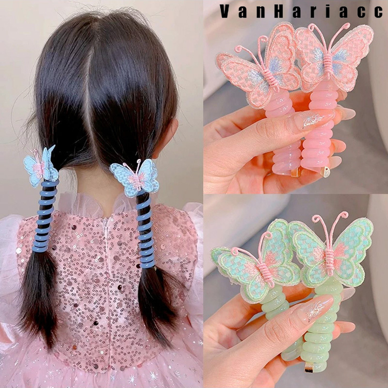 Embroidery Butterfly Spiral Hair Tie for Girls Braid Hair Ties High Elasticity Korean Style Phone Cord Hair Tie