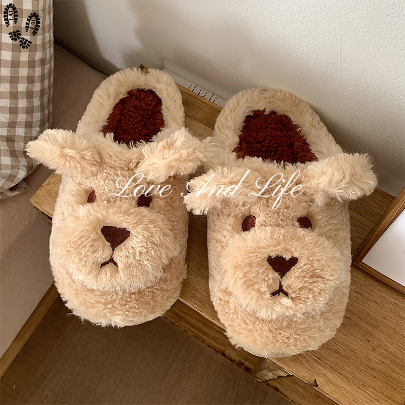LAL Cartoon cute bag head plush warm confinement cotton shoes female