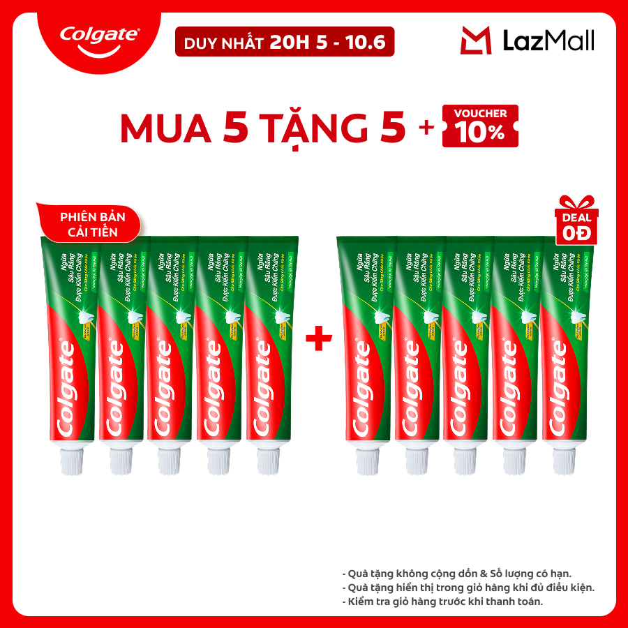 [Chỉ 20H 5-10.6_Mua 5 tặng 5] Bộ 5 Kem đánh răng Colgate ngừa sâu răng răng chắc khỏe 100g/tuýp