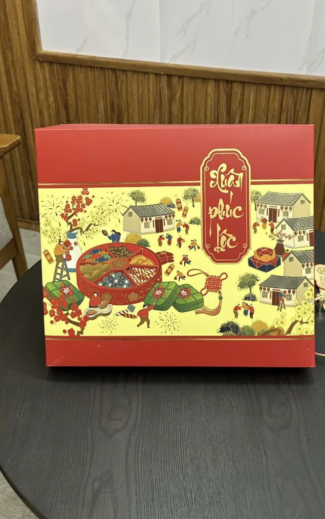 Hộp đựng quà tết An Xuân-hộp nắp âm dương kèm túi xách - Trang Minh Mart