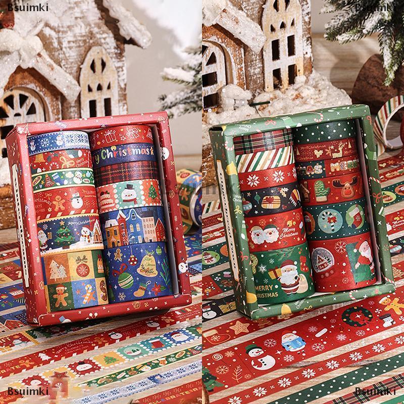 [COD] Bsuimki 6 12 Cuộn Giáng Sinh Washi Băng Đặt Xmas Trang Trí Scrapbooking Santa Claus Băng Trang Trí Masking Dính Băng
