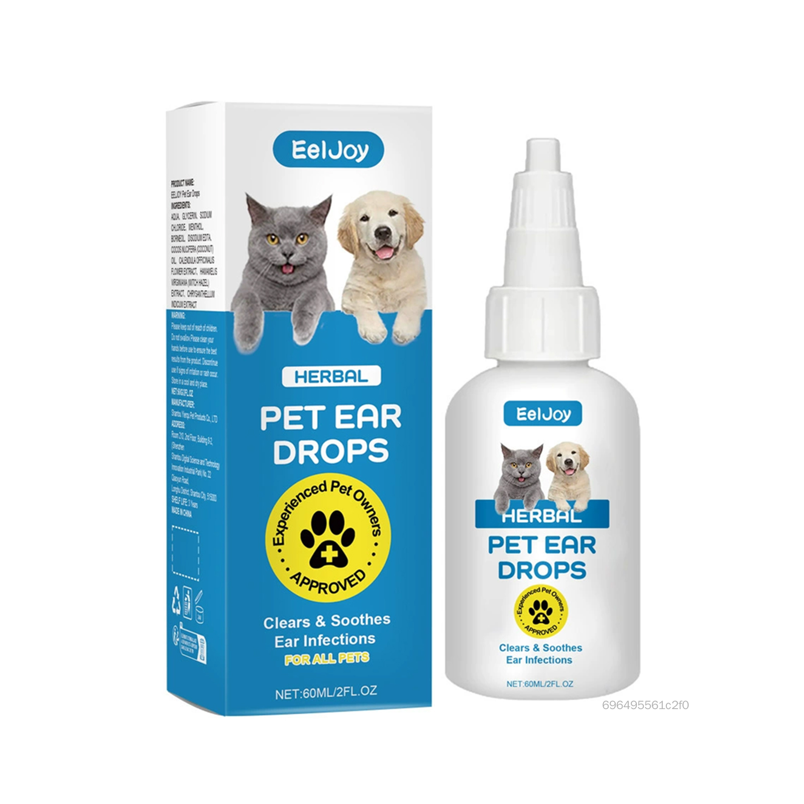 Dung Dịch Làm Sạch Tai Cho Thú Cưng 60ml Công thức dịu nhẹ Làm khô nhanh chóng cho Chó Mèo Thỏ JS-017-VN