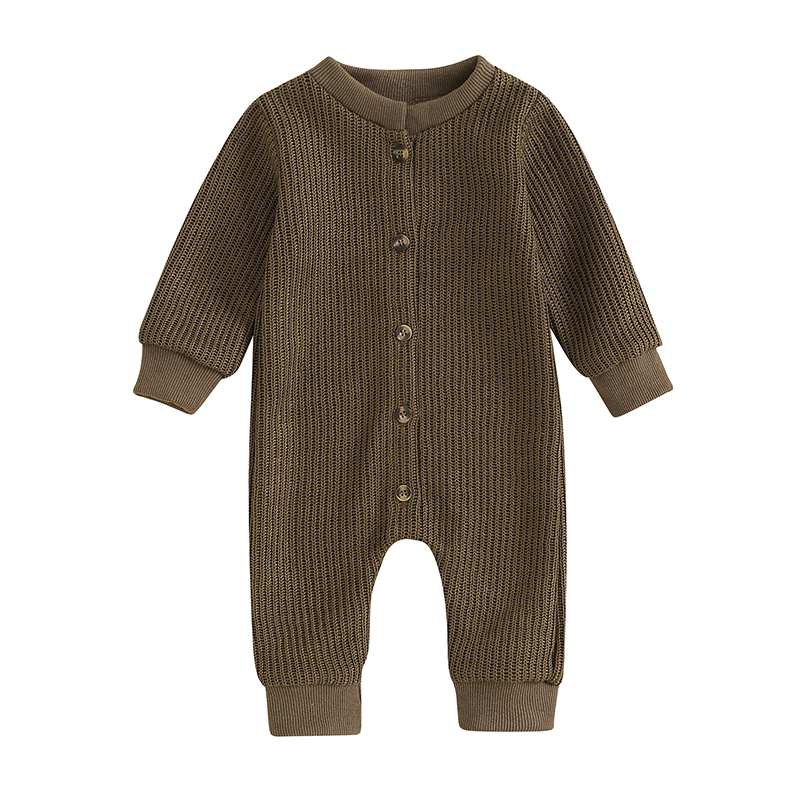 seawood Baby Boys Knit Rompers Infant Casual Buttons Round Neck Long