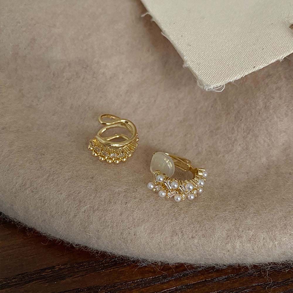 XINNY Hợp thời trang Đơn giản Đồ trang Sức thời trang Rhinestone Vòng Đa-hai lớp Clip Earrings Set Phụ nữ Bông Tai Ngọc Trai Ear Bone Clip Hàn Quốc Phong Cách Ear Cuff