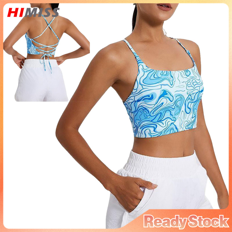 Women's Square Neck Sports Bras Strappy Criss Cross Back Crop Tank Tops Printing Athletic Workout Yoga Bra Tops ราคา 421 บาท*ส่งฟรี