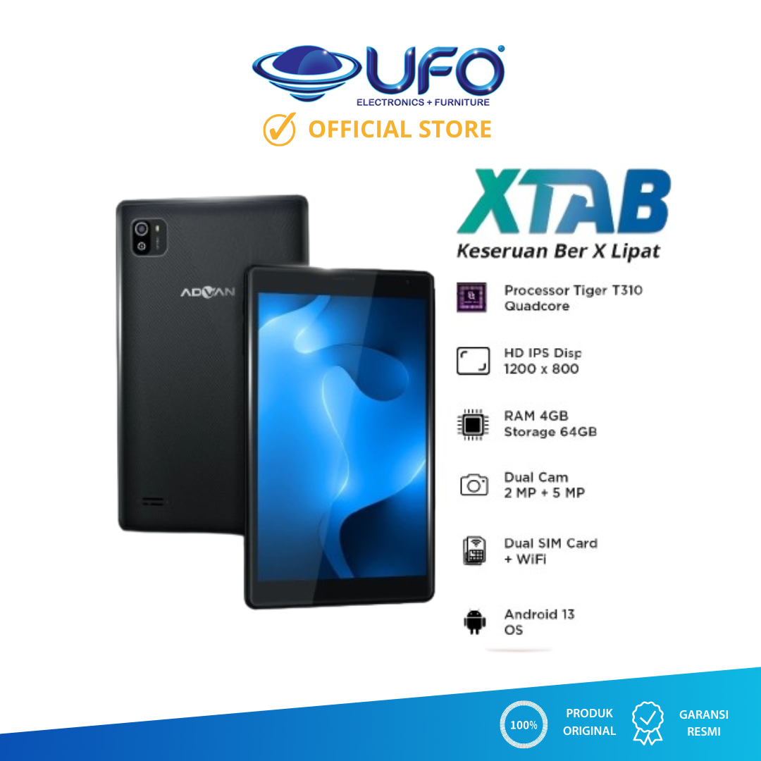 ADVAN XTab | Dual Sim Card 4G LTE 4/64 GB 8 Inci Quadcore T310 | Tablet Android 13 | Garansi Resmi 1 Tahun Harga 1,198,000 rupiah*Gratis Ongkir