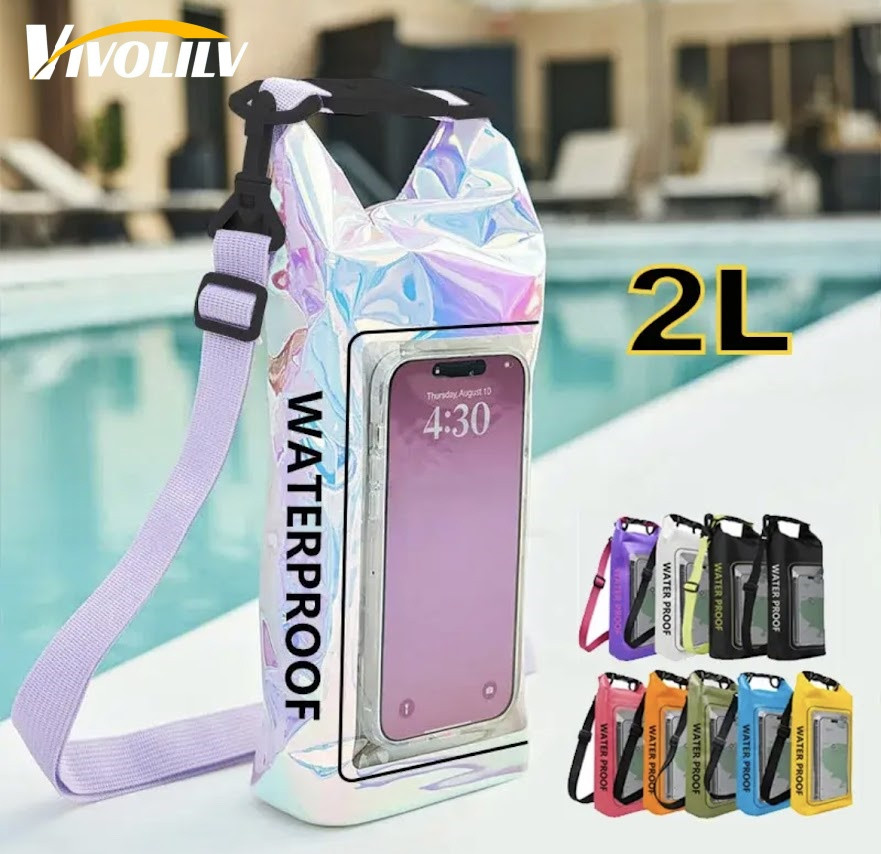 VIVOLILV กระเป๋ากันน้ำพกพาพีวีซี2L กระเป๋าว่ายน้ำสำหรับล่องลอยล่องแพท่องยิมแห้งกระเป๋าถือกลางแจ้งกีฬาชายหาดอุปกรณ์ อุปกรณ์สงกรานต์ 📱📲💦💦 ราคา 174 บาท*ส่งฟรี
