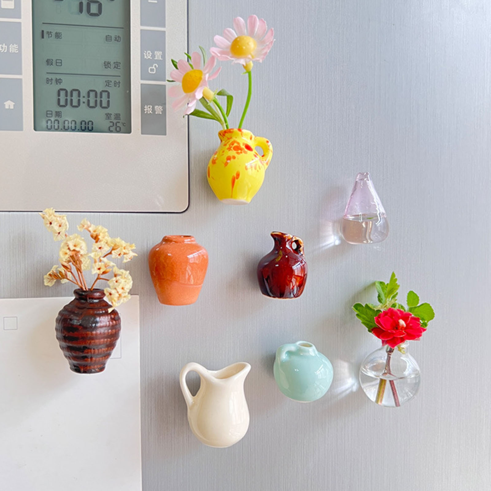Kitchen Fridge Magnets Flower Vase Magnet Style 3d Flower Vase Fridge Magnets Set of 3/5/8 Mini Ceramic Vases for Home Office Kitchen Locker Refrigerator Decoration