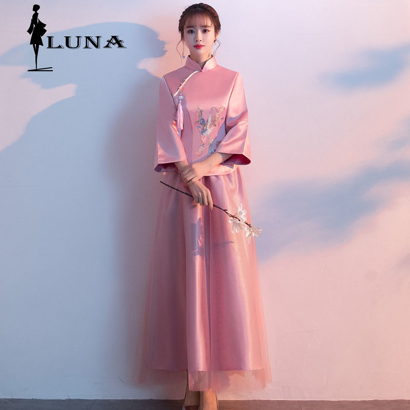 LUNA Trang phục cổ Trung Quốc Trang phục phù dâu kiểu Trung Quốc Phong cách Trung Quốc Phong cách dài 2024 Thu đông hiển thị gầy mới cưới phù dâu đoàn chị em trang phục lễ phục dép nữ xinh đi chơi đồ bộ mặc nhà nữ váy lanh mặc nhà rẻ vô đố