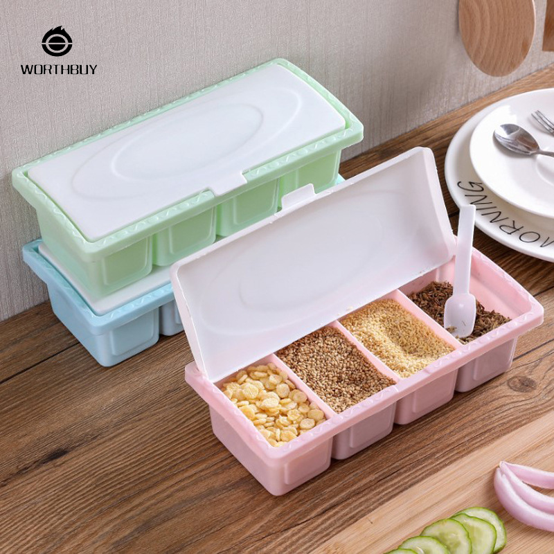 Bộ hộp gia vị nhựa lật sáng tạo để lưu trữ gia vị nhà bếp