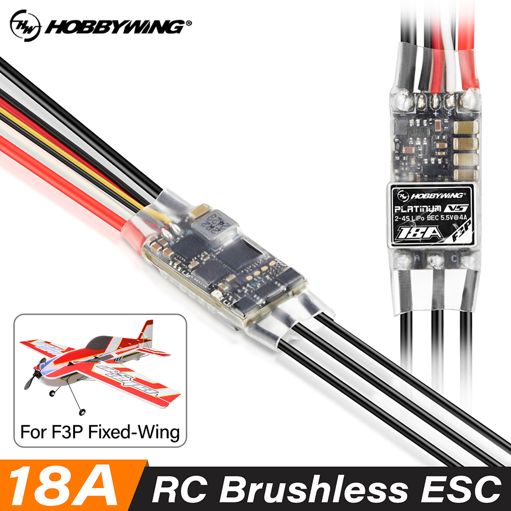 HOBBYWING Platinum 18A Brushless ESC 18A V5 F3P ESC 5.5V/4A BEC 2-4S LiPo 32-bit MCU AFor 120g-320g 