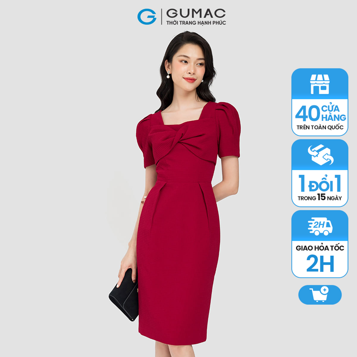 Đầm bút chì gumac, đầm cổ xoắn ngực dvc08122