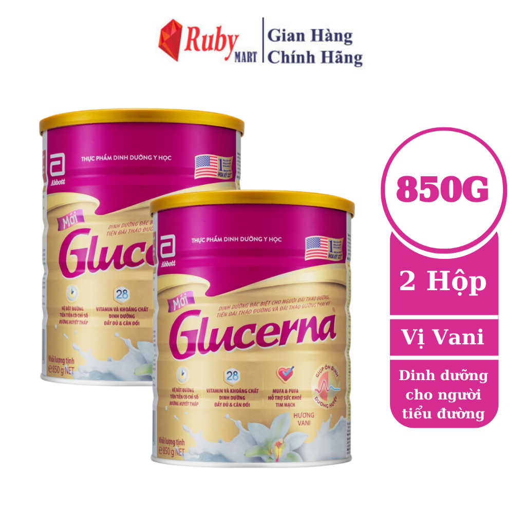 Combo 2 lon Sữa bột dành cho người bị tiểu đường Glucerna Abbott 800g Hương Vani