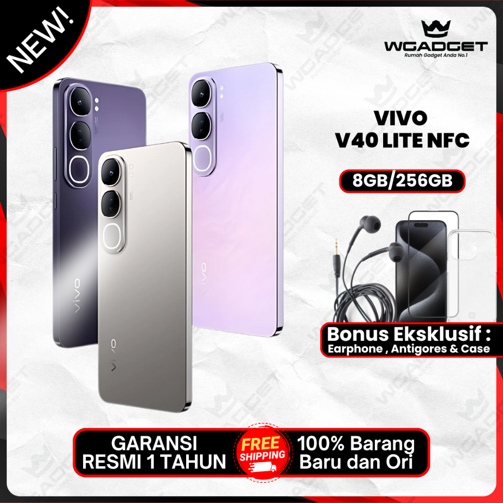Vivo V40 Lite NFC [8/256 GB] [8/128 GB] Garansi Resmi Harga 3,189,000 rupiah*Gratis Ongkir