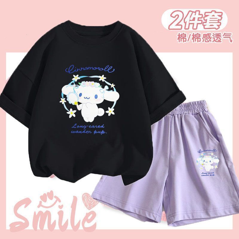 Baby Girls Cinnamoroll Short Sleeve + Shorts Two-piece Set Age 1 To 12 Years Children's Suit Cute Five-part Pants Two-piece Set Cartoon Pattern - 4