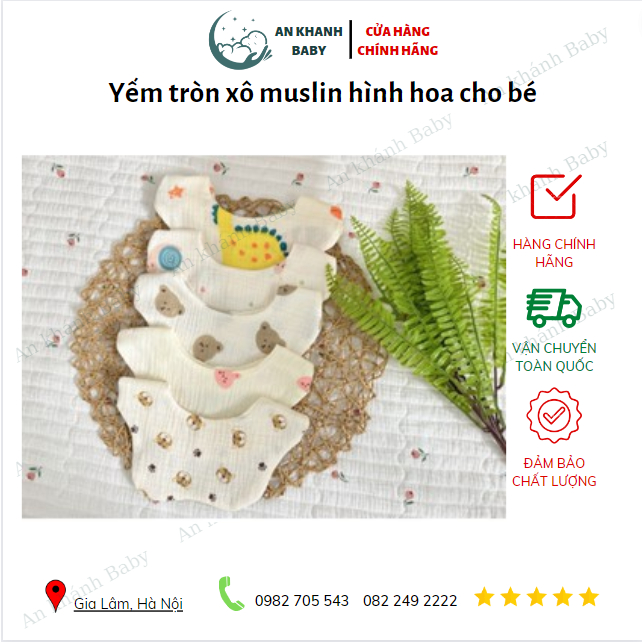 Yếm tròn xô muslin hình hoa cho bé nhiều mẫu xinh yêu