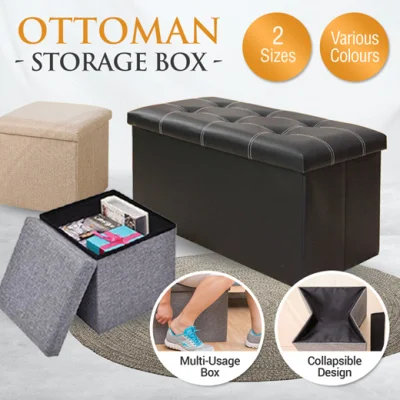 Ottoman Storage Box / Fabric and PU Leather Series /Sofa Seat Stool Organizer Bench Home Living