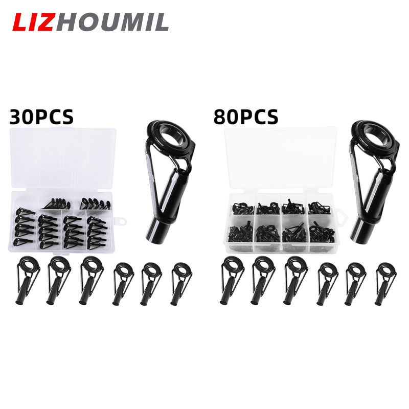 LIZHOUMIL 80PCS/ 35PCS Fishing Rod Guide Ring Ceramic + Stainless Steel Repair Replacement Kit With Box Package For Outdoor Freshwater Saltwater Fishing Rods Accessories ราคา 134 บาท*ส่งฟรี