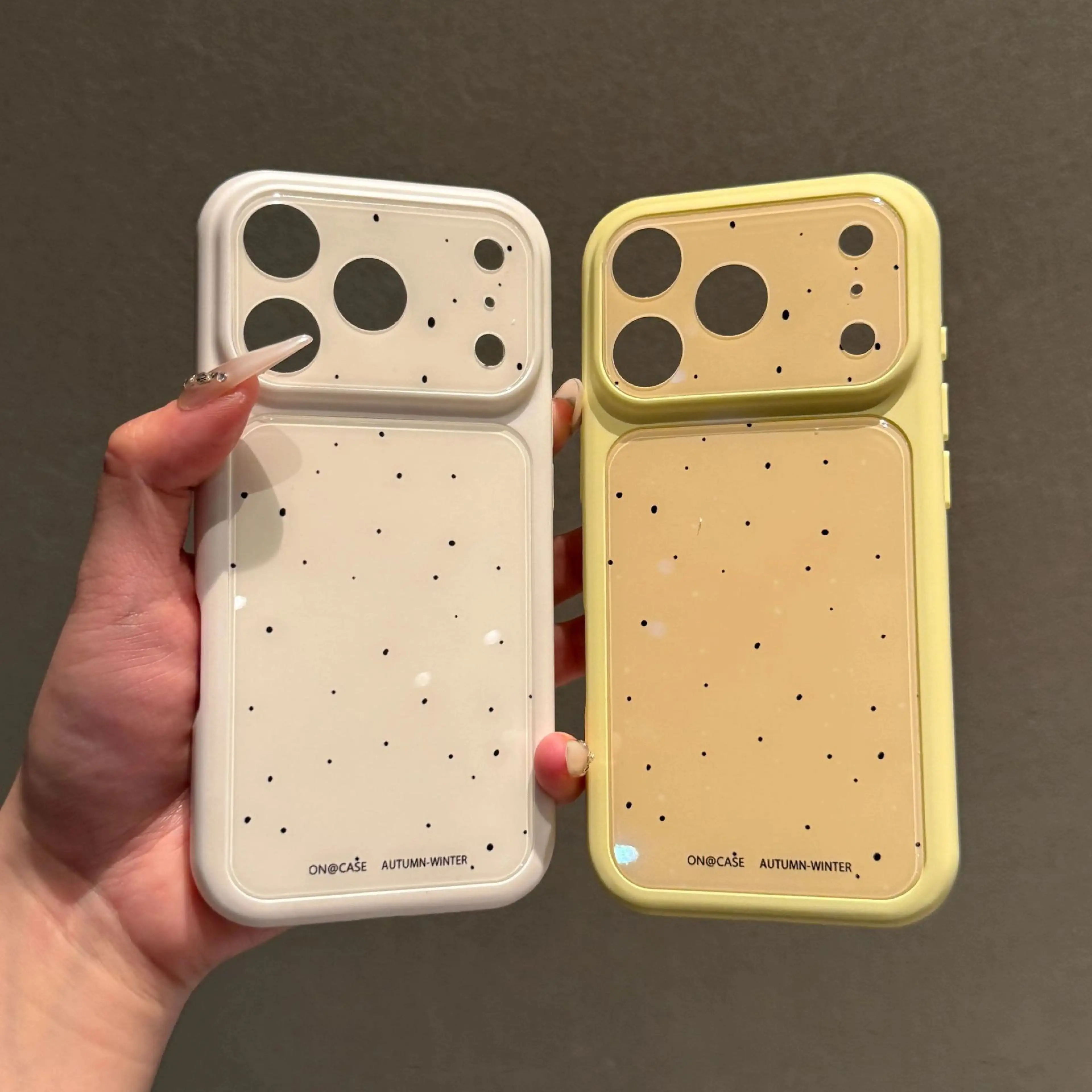 Case For iPhone16ProMax, Cute Yellow Simple wave point acrylic printing Hard Casing Shockproof iPhone15 become iPhone17,iPhone14promax