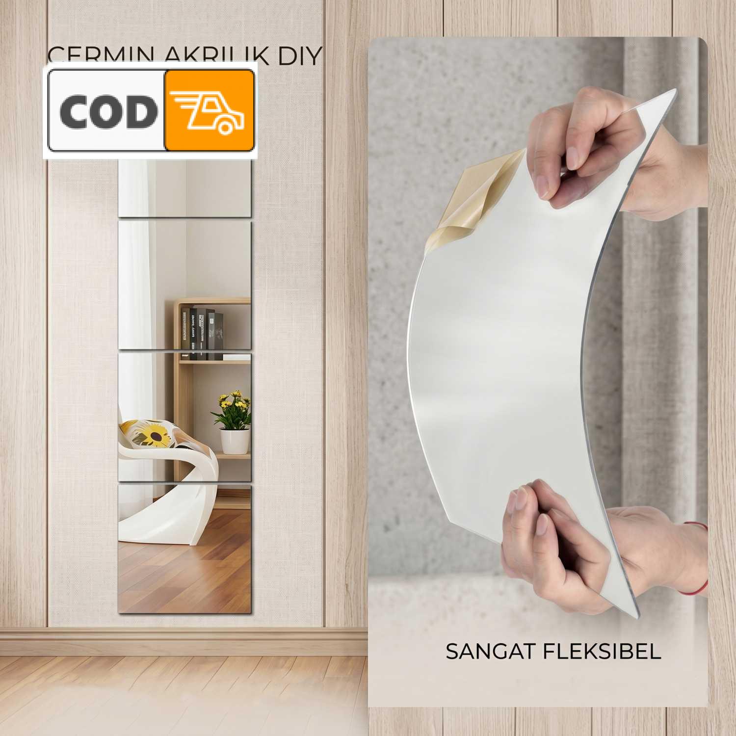 Cermin Tempel Dinding Akrilik Anti Pecah Kamar Mandi Sticker Lemari Pakaian Kaca Aesthetic