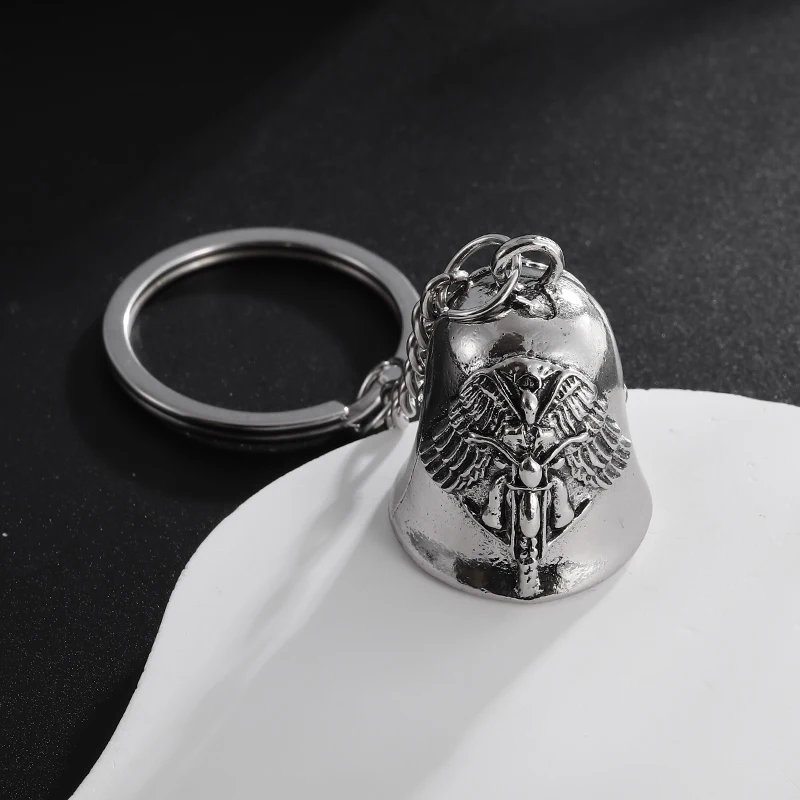 {BX Automotive supplies} Fashion Guardian Angel Wings Bell Motorcycle Bell Keychain Men's Biker Exorcist Amulet Jewelry Accessories