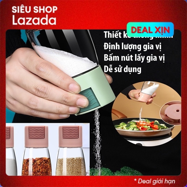 Hũ đựng gia vị thủy tinh nhà bếp cao cấp 180ml bấm nút định lượng, lọ rắc gia vị thông minh an toàn sức khỏe mẫu mới nhất 2023