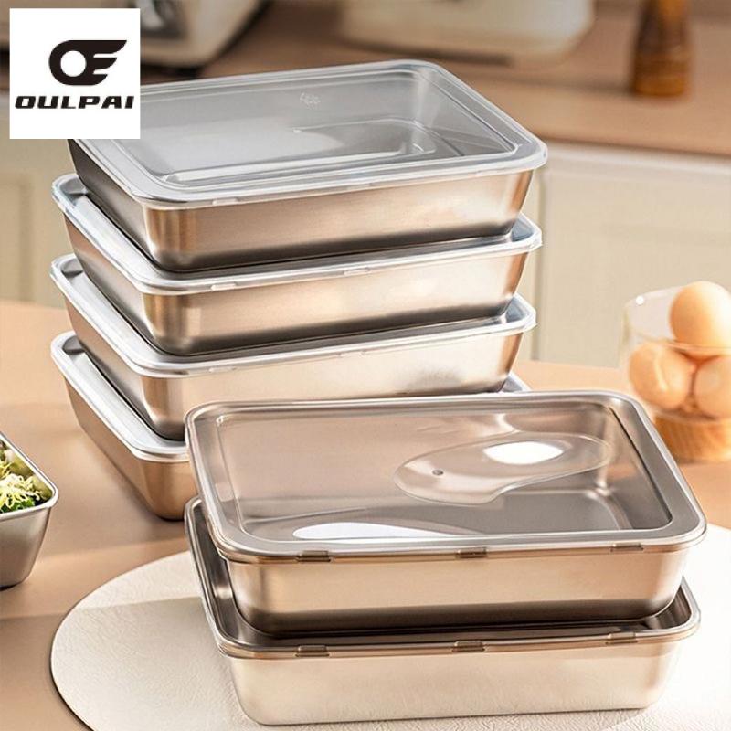 รูปสินค้า Oulpai 1/2/3/6Pcs High Quality Stainless Steel Food Storage Containers Multi-Purpose Box, Deep Bottom, Thick, Strong and