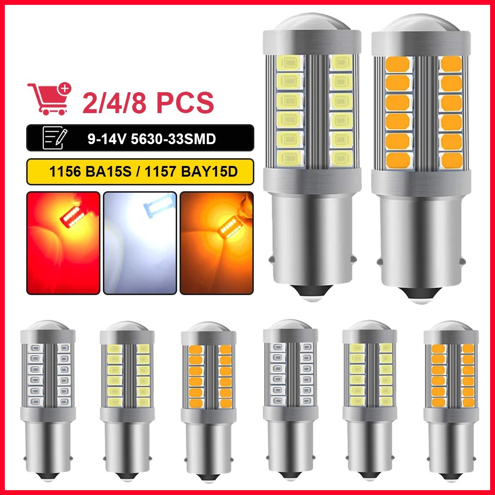 [HOT CAR bulb 111] 2/4/8 PCS Car LED Bulb P21W Ba15s 1156 PY21W Bay15d 1157 Turn Signal Light 12V 5730 Chipset 7500K Auto Tail Brake Parking Lamps