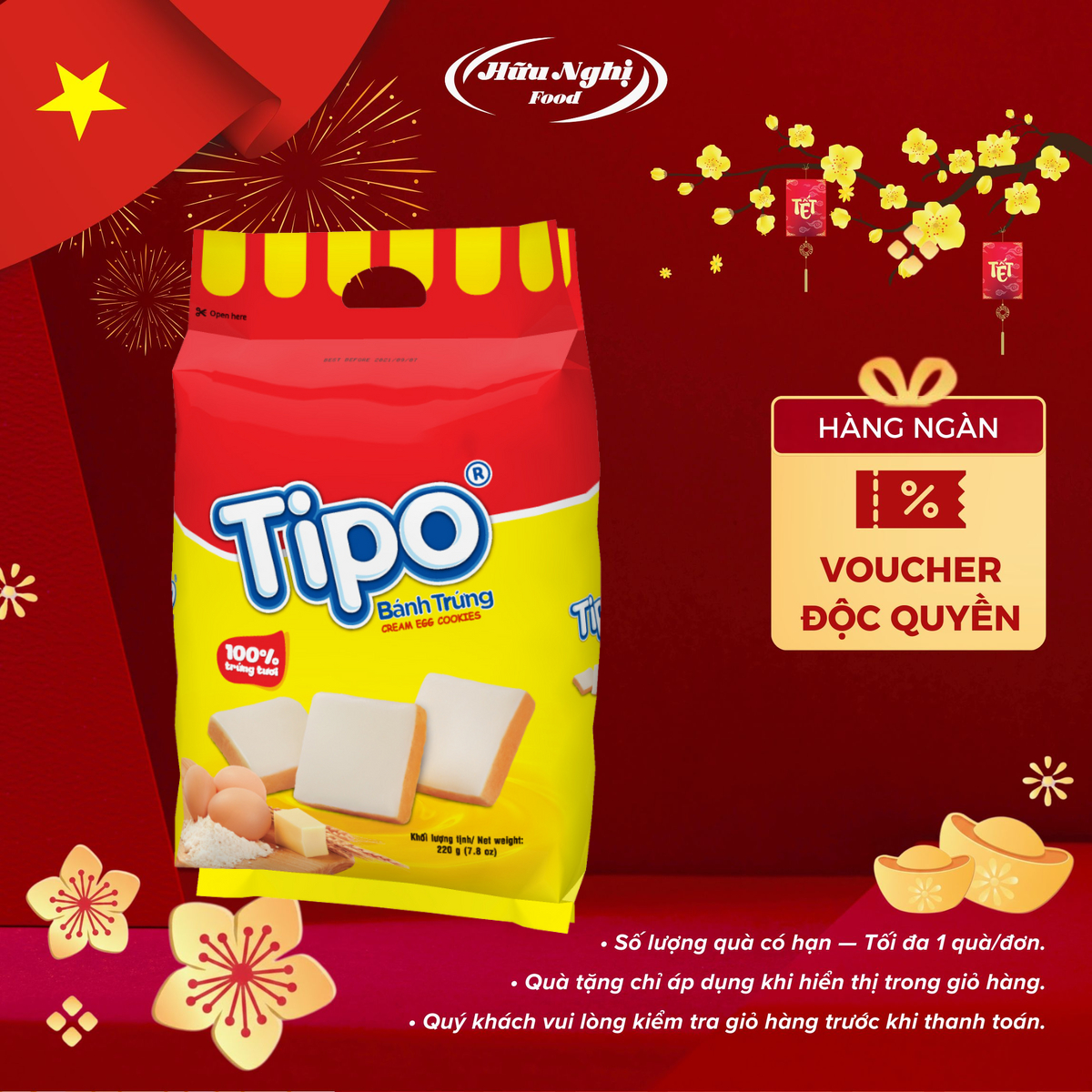  Bánh Tipo Trứng Nướng Vị Sữa Hữu Nghị 220g 