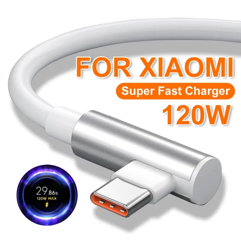 Gốc 120w 6a usb siêu nhanh sạc cho iphone 15 xiaomi 90 độ loại c cáp sạc