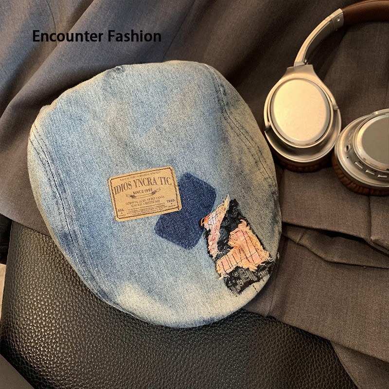 Washed Cow Head Hat for Male Infants in Spring Retro Style, Summer Pain, Large Head Circumferential Small Face Beret, Patch Beret ราคา 221 บาท*ส่งฟรี
