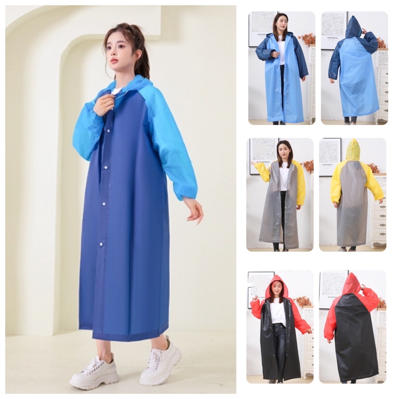 🐱   Two-Tone Raincoat, Thick Raincoat, Eva Model, Multi-Colored, with Hood, Waterproof, Lightweight, Bright Colors, Fashionable Design, Korean Style. 🐱