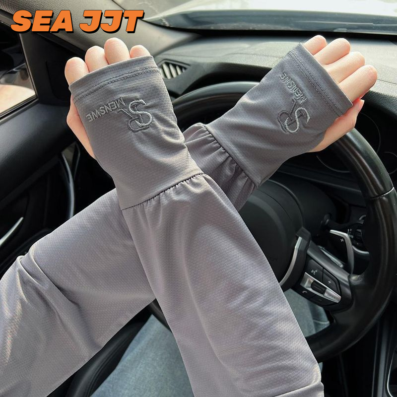 Sea Jjt Ice Silk Sunscreen Sleeves Men's Loose New Uv Protection Summer Cycling Driving Arm Sleeves Ice Sleeves ราคา 27 บาท*ส่งฟรี