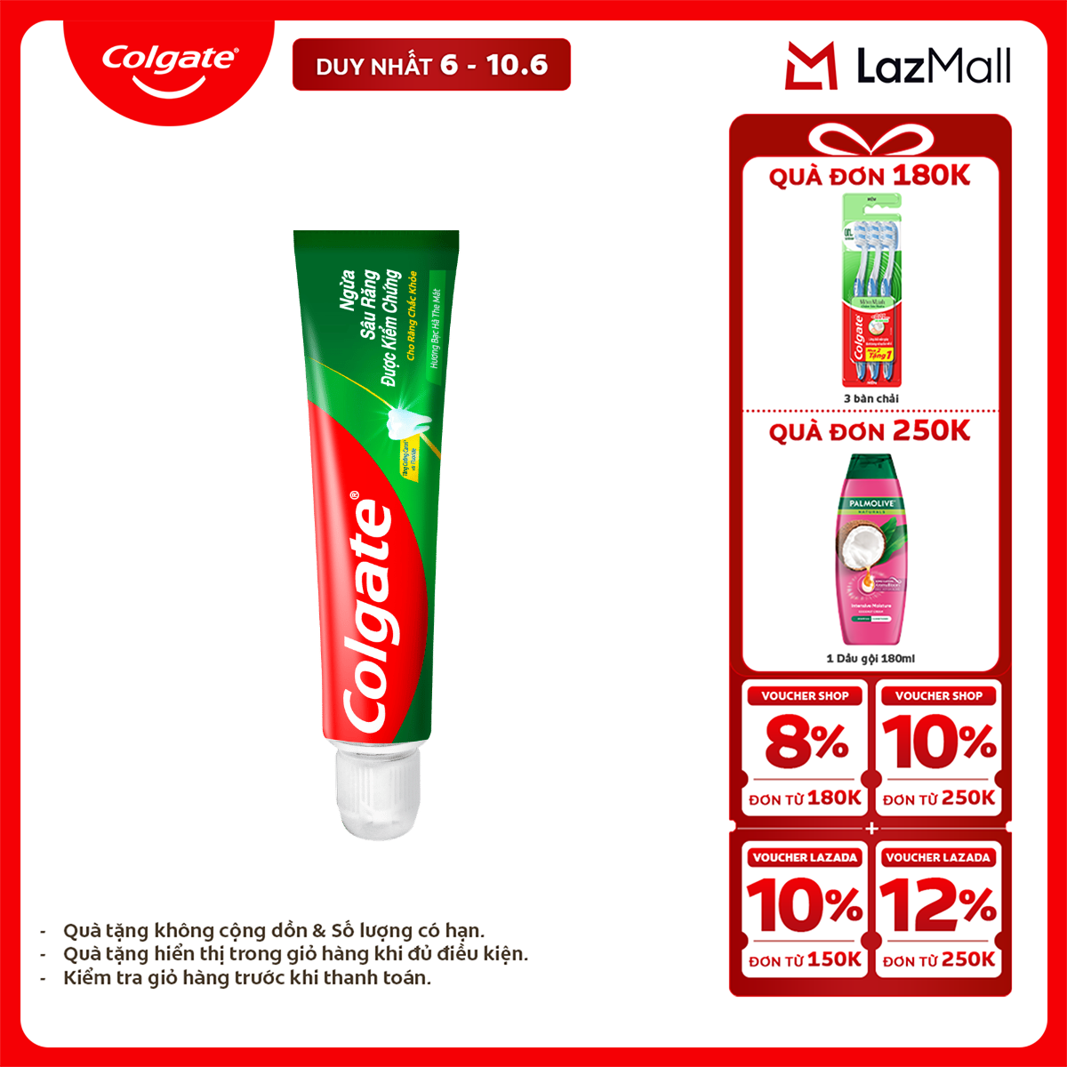 [Chỉ 6-10.6_X2 Voucher giảm 22%] Kem đánh răng Colgate ngừa sâu răng răng chắc khỏe 45g/tuýp