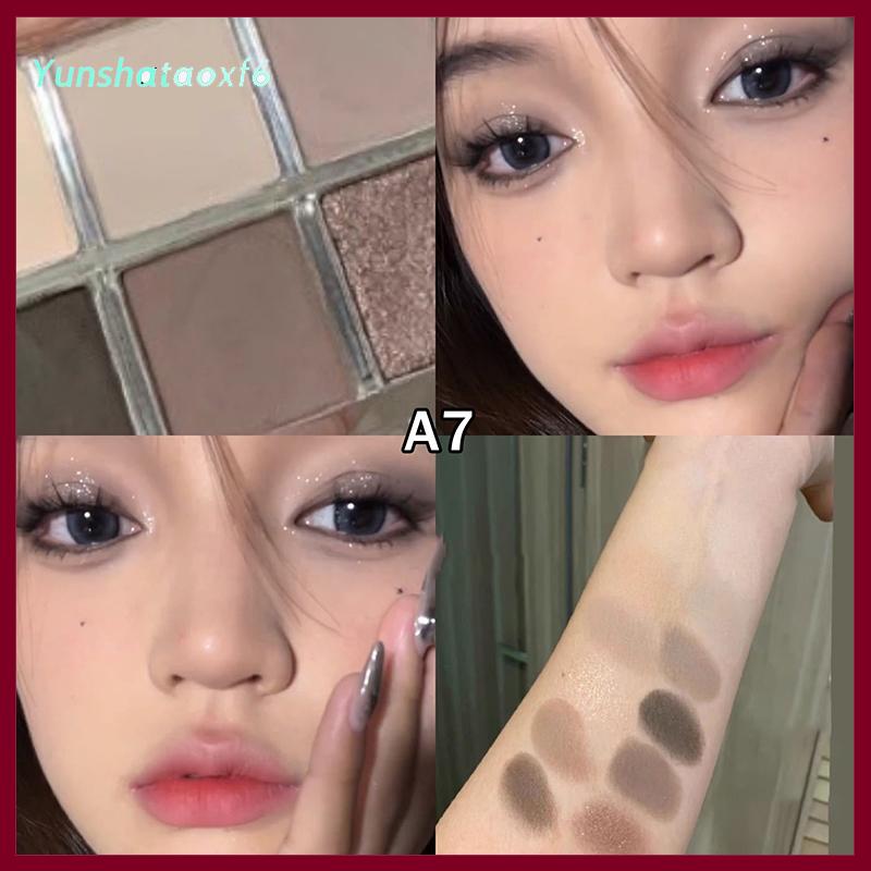 yunshataoxf 6 màu sắc Matte Eyeshadow Palette ánh sáng lung linh long lanh đất màu thấp bão hòa bóng mắt sắc tố lâu dài mỹ phẩm - 3