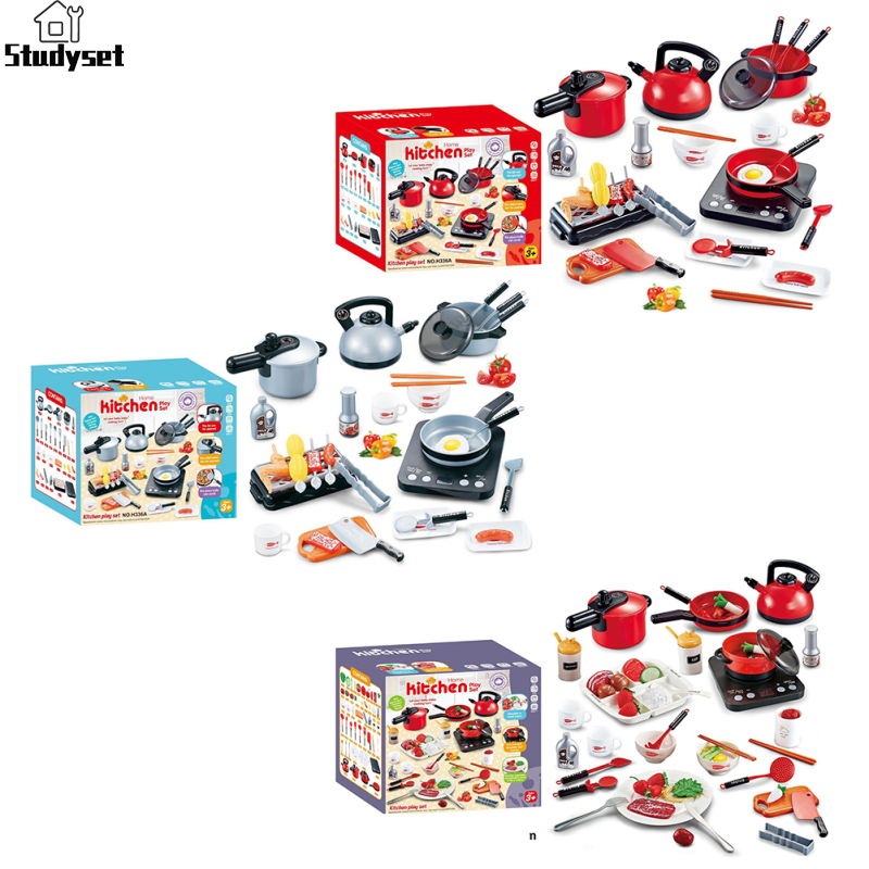 Studyset IN stock 36pcs/50pcs Play Kitchen Accessories Toy With Light Music Play Food Sets Pretend Play Kitchen Kits For Girls Boys Gifts ราคา 449 บาท*ส่งฟรี
