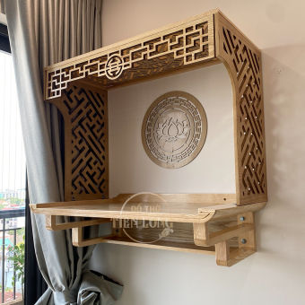 Trọn Bộ Bàn Thờ Treo Vách Vòm Gỗ Sồi Màu Trần