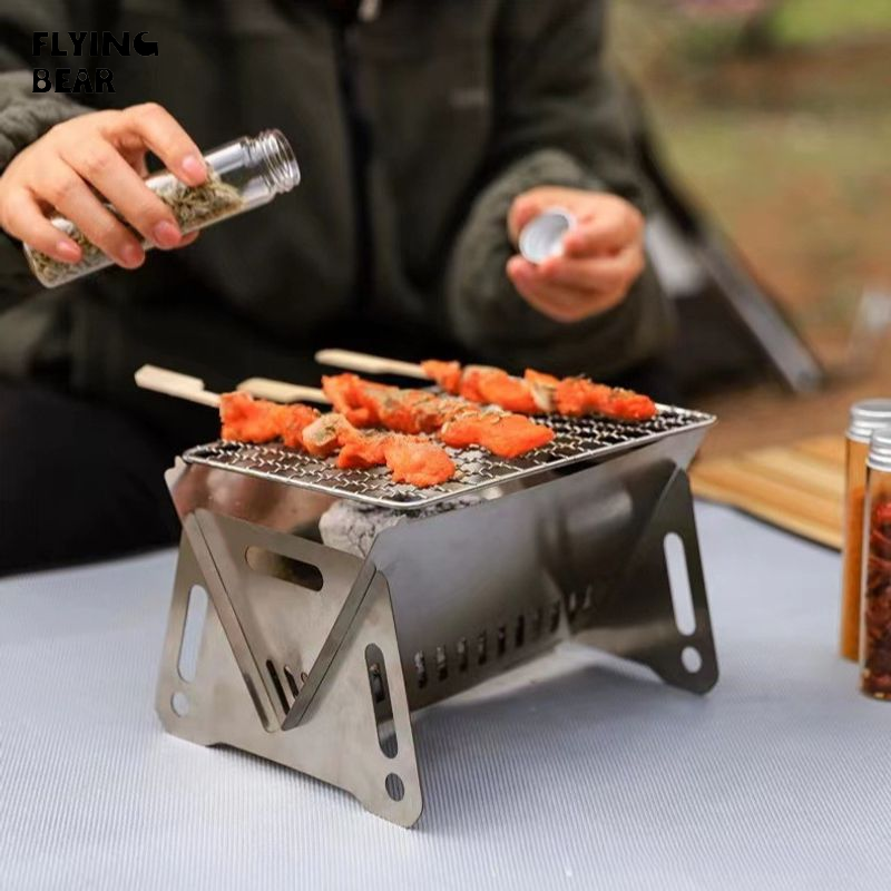Flying Bear ngoài trời siêu nhẹ có thể gập lại đa năng loại thẻ củi Bếp Nướng BBQ bằng thép không gỉ dễ mang theo